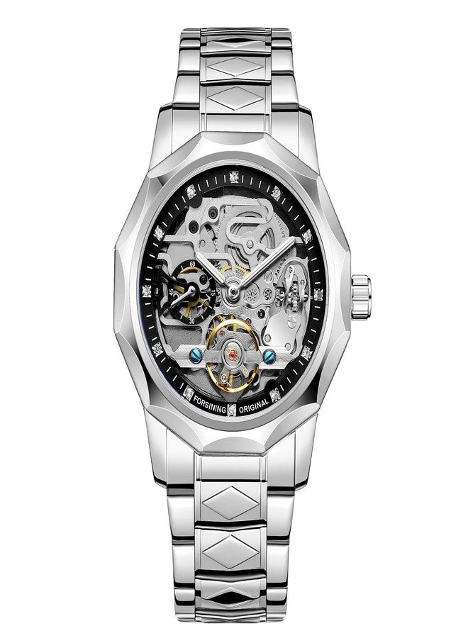 فورسينينج ساعة يد رجالية من فورسينينج، حركة أوتوماتيكية، مينا هيكلي من الفولاذ المقاوم للصدأ ذو اثني عشر شكلاً، توربيون ذاتي التعبئة - Image 2