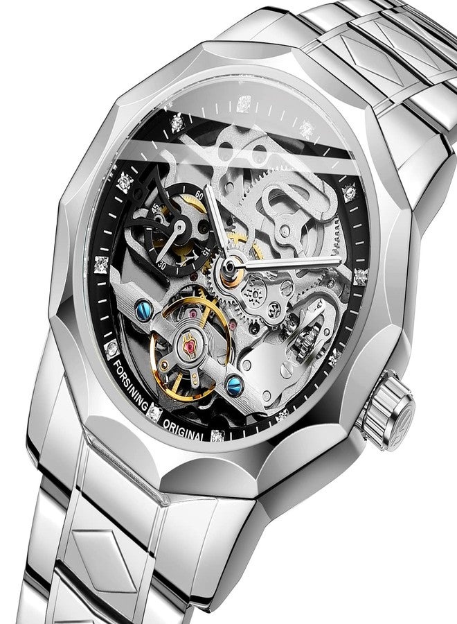 فورسينينج ساعة يد رجالية من فورسينينج، حركة أوتوماتيكية، مينا هيكلي من الفولاذ المقاوم للصدأ ذو اثني عشر شكلاً، توربيون ذاتي التعبئة - Image 3