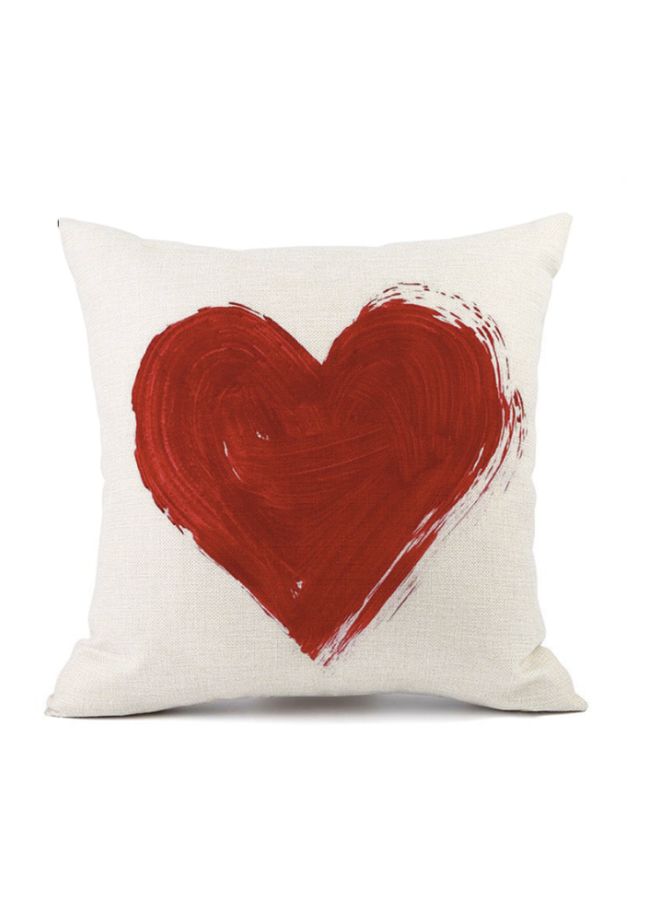 Heart Printed Cushion Cover White/Red 45x45cm