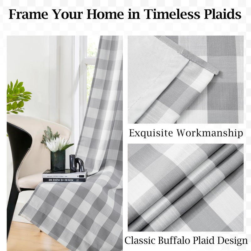 Bapawfish Grey White Buffalo Plaid Bedroom Curtain Panels 84 Inches Long,Farmhouse Full Blackout Drapes with Liner,Thermal Insulated Window Treatment for Living Room,Rod Pocket Back Tabs,40" Wx84 Lx2 - Image 4