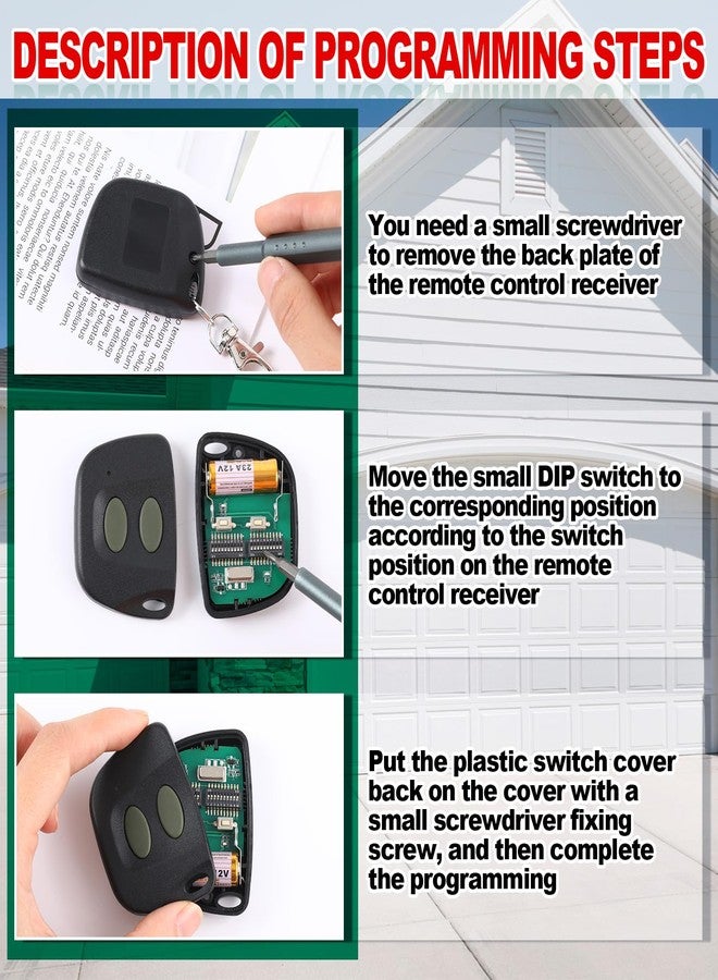 Kingdder 2 Pcs 10 Dip Switch Garage Door Remote Compatible with Multi-Code 300mhz 3089 3060 3070 3083 Door Opener Remote Door Opener with Keychain - Image 4