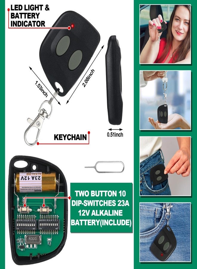 Kingdder 2 Pcs 10 Dip Switch Garage Door Remote Compatible with Multi-Code 300mhz 3089 3060 3070 3083 Door Opener Remote Door Opener with Keychain - Image 2