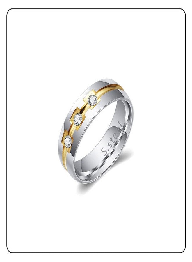 Fusamk Fashion White Gold Stainless Steel Crystal Band Ring(Steel(9)) - Image 2