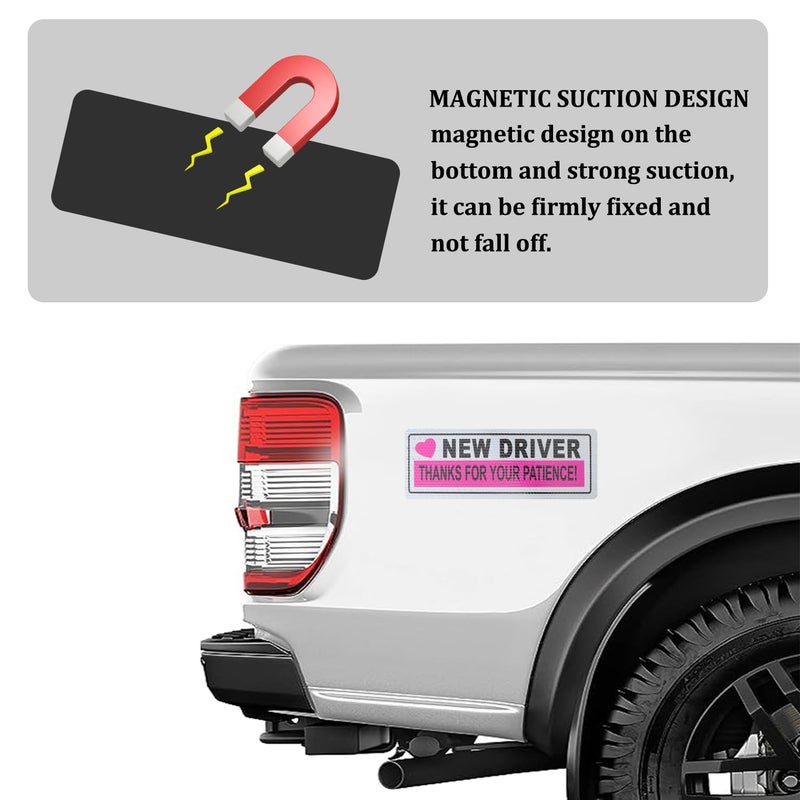 Stacool 2PCS Student Driver Magnet for Car,Reflective New Driver Sticker Car Decorations for Safety Warning,Essential Please Be Patient Student Driver Magnet Car Accessories (Pink 1) - Image 5