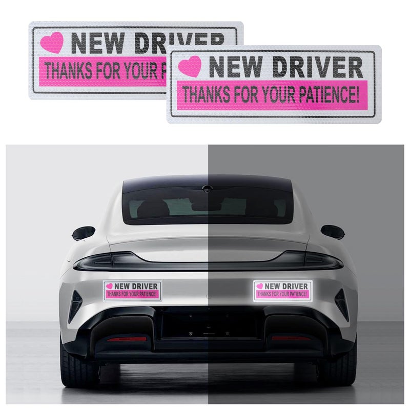 Stacool 2PCS Student Driver Magnet for Car,Reflective New Driver Sticker Car Decorations for Safety Warning,Essential Please Be Patient Student Driver Magnet Car Accessories (Pink 1) - Image 1