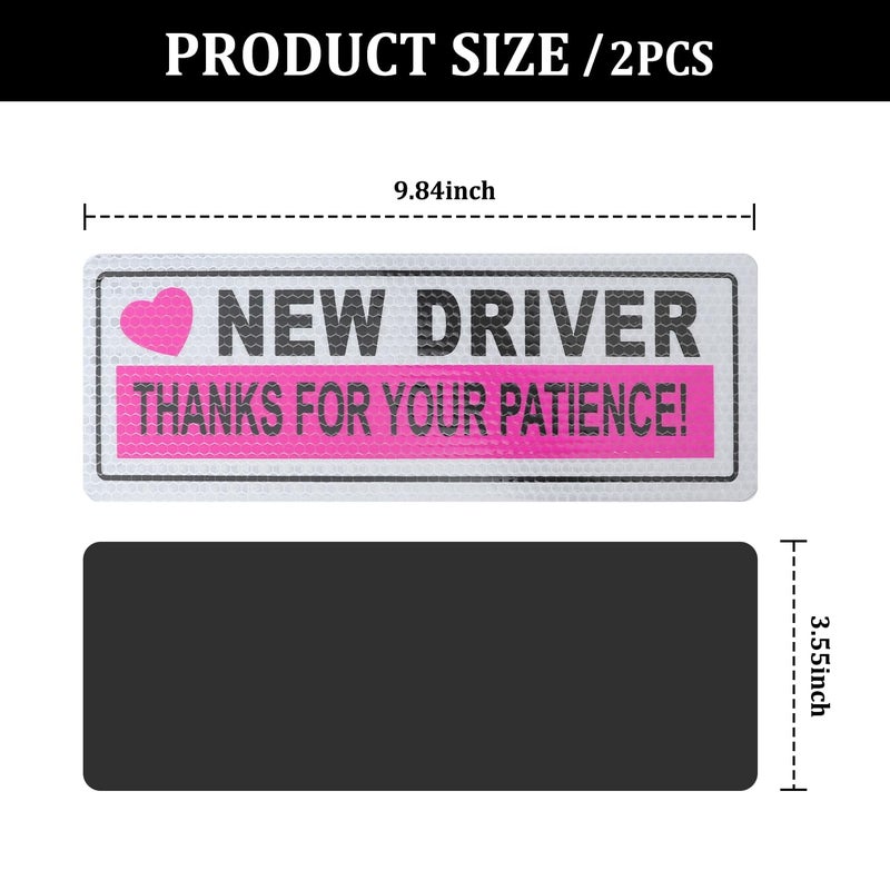 Stacool 2PCS Student Driver Magnet for Car,Reflective New Driver Sticker Car Decorations for Safety Warning,Essential Please Be Patient Student Driver Magnet Car Accessories (Pink 1) - Image 2