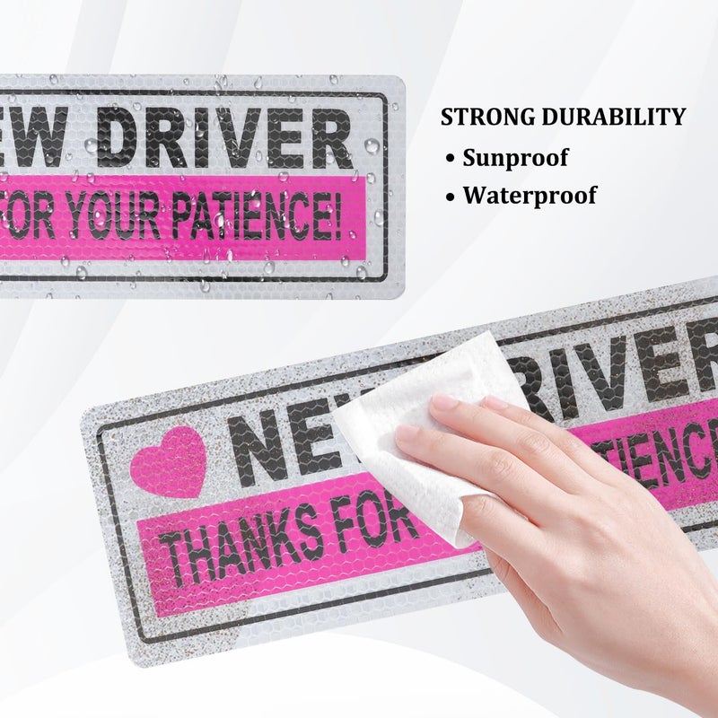 Stacool 2PCS Student Driver Magnet for Car,Reflective New Driver Sticker Car Decorations for Safety Warning,Essential Please Be Patient Student Driver Magnet Car Accessories (Pink 1) - Image 4