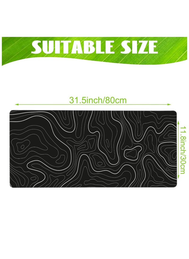 NNEWVANTE - Super Smooth Fabric,Minimalist Desk Mat Topographic Pattern Gaming Mouse Pad Large Desk Pad with Stitched Edges Gaming Mousepad Aesthetic Deskmat, Keyboard Pad for Women Desk 31.5"x11.8" Black - Image 1