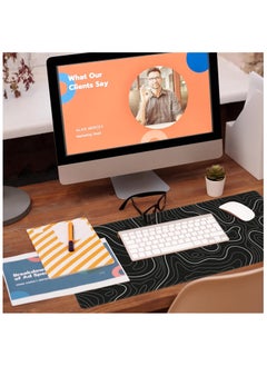 NNEWVANTE Super Smooth Fabric,Minimalist Desk Mat Topographic Pattern Gaming Mouse Pad Large Desk Pad with Stitched Edges Gaming Mousepad Aesthetic Deskmat, Keyboard Pad for Women Desk 31.5"x11.8" Black  - Image 5