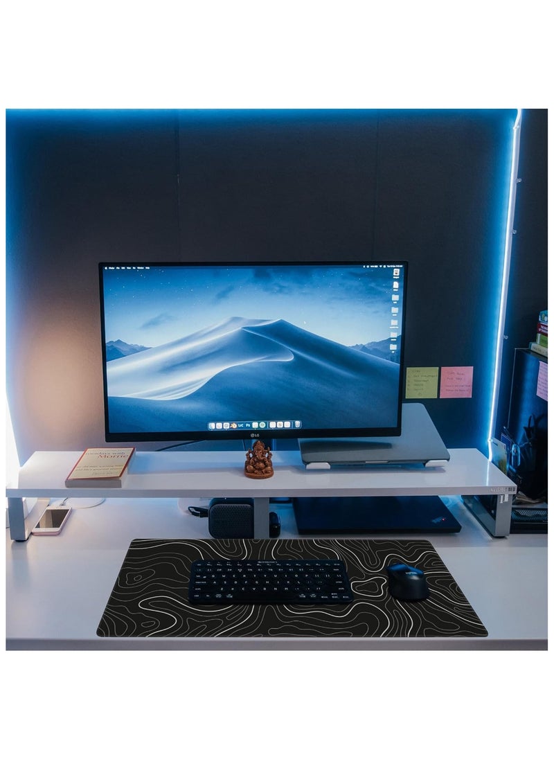 NNEWVANTE - Super Smooth Fabric,Minimalist Desk Mat Topographic Pattern Gaming Mouse Pad Large Desk Pad with Stitched Edges Gaming Mousepad Aesthetic Deskmat, Keyboard Pad for Women Desk 31.5"x11.8" Black - Image 1
