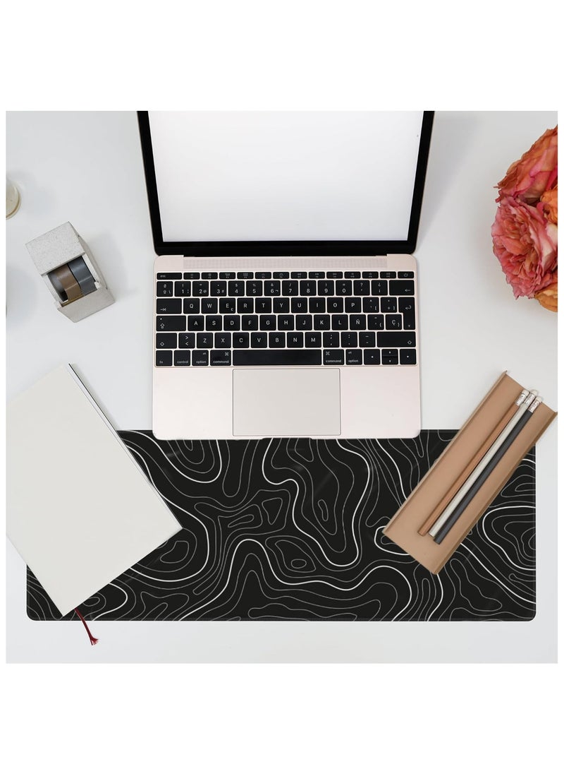 NNEWVANTE - Super Smooth Fabric,Minimalist Desk Mat Topographic Pattern Gaming Mouse Pad Large Desk Pad with Stitched Edges Gaming Mousepad Aesthetic Deskmat, Keyboard Pad for Women Desk 31.5"x11.8" Black - Image 1