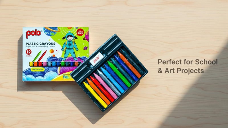 POLO أقلام شمع بلاستيكية - 12 لون زاهي | عبوة من 3 مجموعات | غير سامة، أقلام تلوين ناعمة للأطفال والفنانين | مثالية للرسم، الحرف والمشاريع المدرسية - Image 2