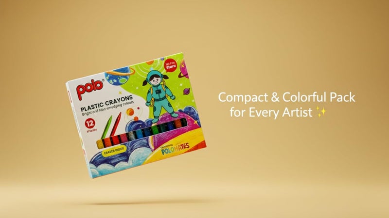 POLO أقلام شمع بلاستيكية - 12 لون زاهي | عبوة من 3 مجموعات | غير سامة، أقلام تلوين ناعمة للأطفال والفنانين | مثالية للرسم، الحرف والمشاريع المدرسية - Image 4