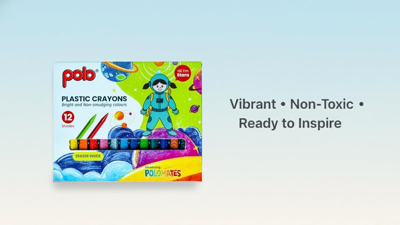 POLO أقلام شمع بلاستيكية - 12 لون زاهي | عبوة من 3 مجموعات | غير سامة، أقلام تلوين ناعمة للأطفال والفنانين | مثالية للرسم، الحرف والمشاريع المدرسية - Image 3