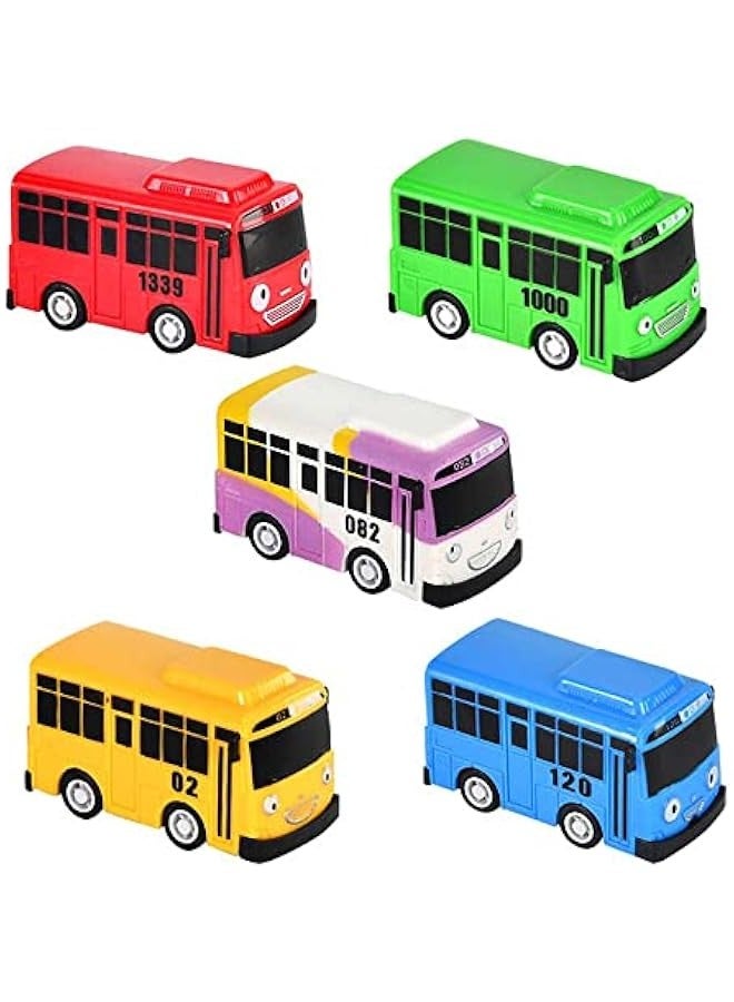 dierjueyers 5Pcs Little Bus Tayo Toy, Pull Back Mini Bus Toy Set, Cartoon Colors Cars Model, Gift for Friend and Children (5) - Image 1