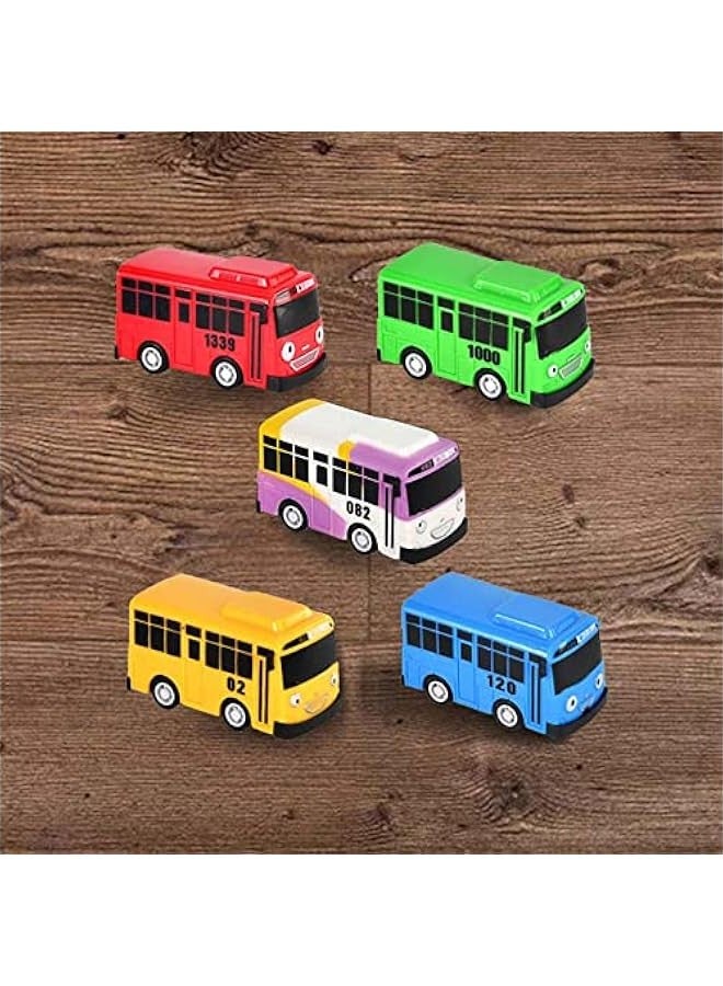 dierjueyers 5Pcs Little Bus Tayo Toy, Pull Back Mini Bus Toy Set, Cartoon Colors Cars Model, Gift for Friend and Children (5) - Image 2