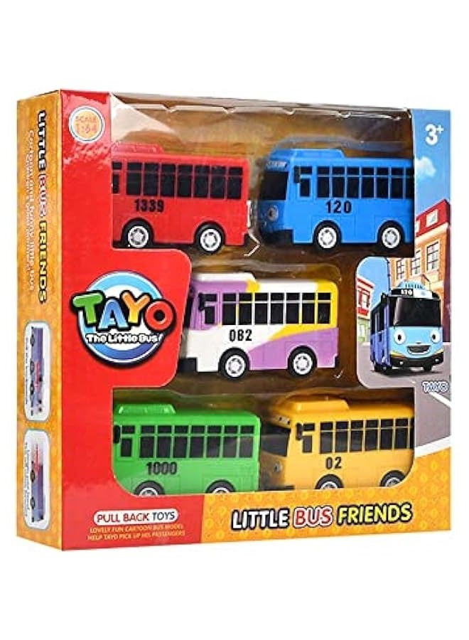 dierjueyers 5Pcs Little Bus Tayo Toy, Pull Back Mini Bus Toy Set, Cartoon Colors Cars Model, Gift for Friend and Children (5) - Image 4