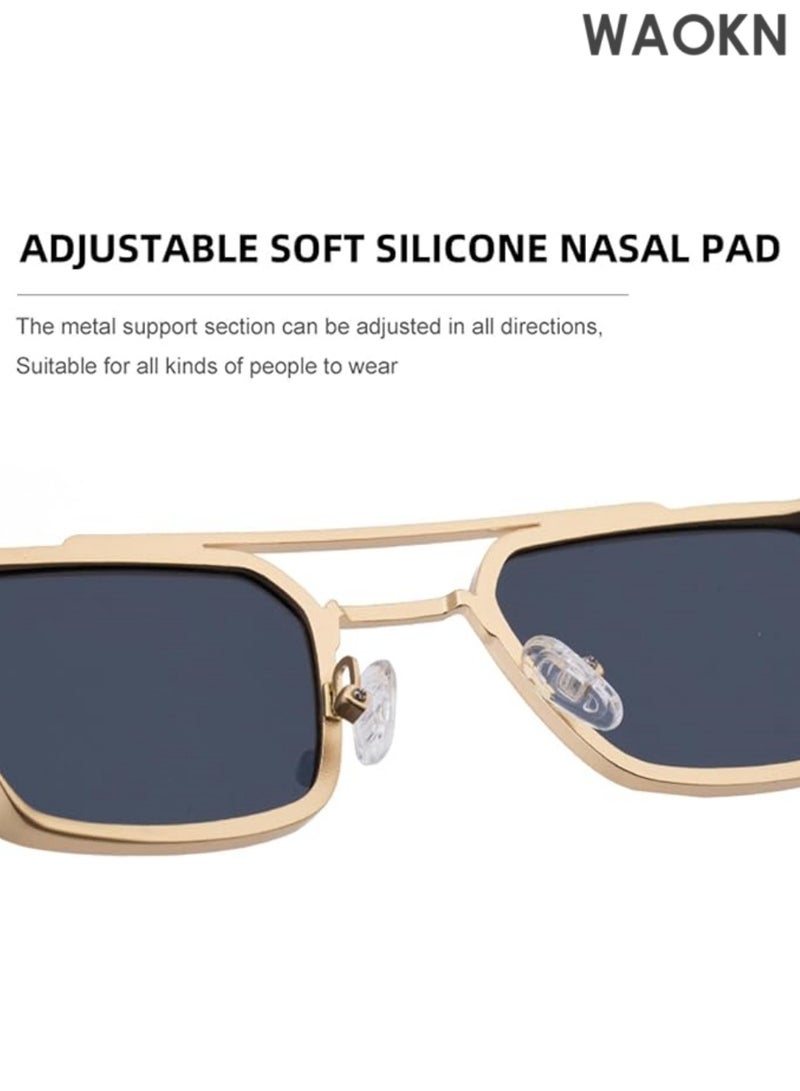 WAOKN Vintage Small Rectangle Steampunk Sunglasses Men Luxury Punk Polygon for Man Classic Metal Frame Sunglasses Men's Retro Thick Edge Fashion Metal Box Trendy Sunglasses Classic Square Sports Sun Glasses Driving. - Image 5