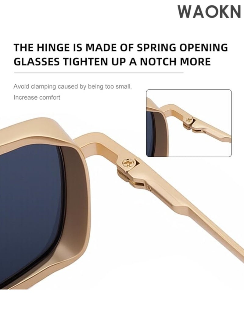 WAOKN Vintage Small Rectangle Steampunk Sunglasses Men Luxury Punk Polygon for Man Classic Metal Frame Sunglasses Men's Retro Thick Edge Fashion Metal Box Trendy Sunglasses Classic Square Sports Sun Glasses Driving. - Image 4