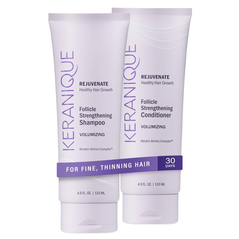Keranique Volumizing Shampoo & Conditioner Set for Hair Repair, Growth & Thinning Hair Support â€“ Keratin, Biotin, Menthol & Niacinamide, Lightweight Strengthening Formula - Keratin Amino Complexâ„¢ - Image 1