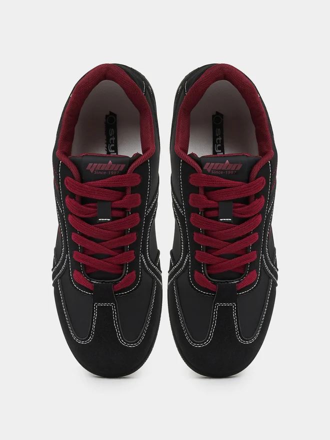 Styli black Styli Men Retro Stitch Detail Lace-Up Casual Sneakers for Men | Best Price UAE