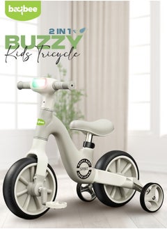 BAYBEE 2 in 1 Convertible Baby Tricycle for Kids Smart Baby Balance Bike Kids Tricycle Cycle with Light Music Foldable Auxilary Wheels Kids Tricycle Bicycle Baby Cycle for Kids 2 to 5 Years Green  - Image 1