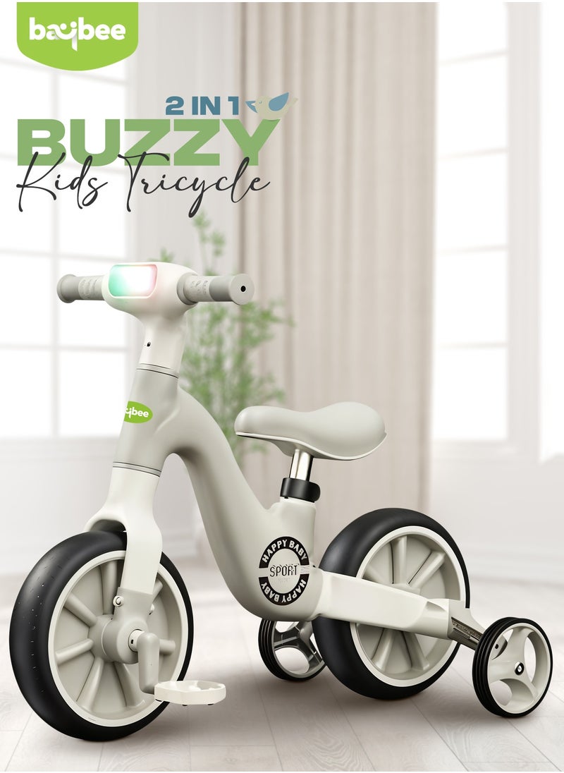 BAYBEE 2 in 1 Convertible Baby Tricycle for Kids Smart Baby Balance Bike Kids Tricycle Cycle with Light Music Foldable Auxilary Wheels Kids Tricycle Bicycle Baby Cycle for Kids 2 to 5 Years Green  - Image 1