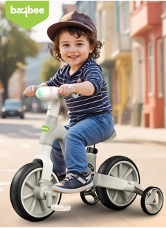 BAYBEE 2 in 1 Convertible Baby Tricycle for Kids Smart Baby Balance Bike Kids Tricycle Cycle with Light Music Foldable Auxilary Wheels Kids Tricycle Bicycle Baby Cycle for Kids 2 to 5 Years Green  - Image 2