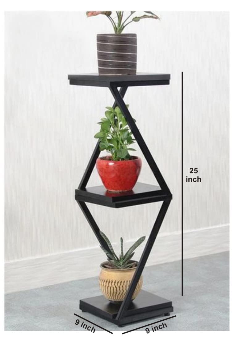 DDS Dream Decor Shoppee 2 Tier 2 Potted Iron-Wood Plant Stand, Flower Pot Holder Shelf for Indoor Outdoor Planter Stand (Black) - Image 3