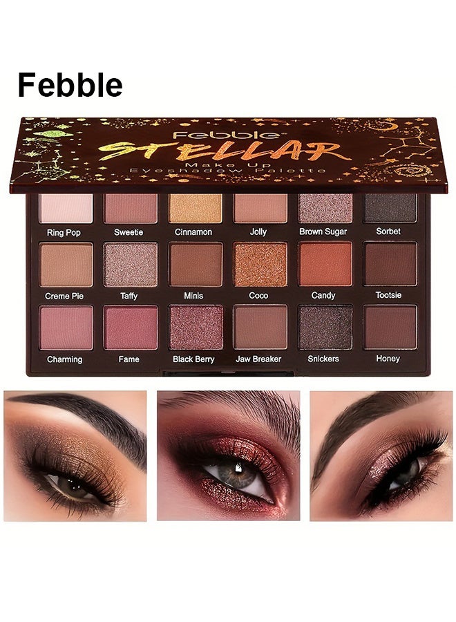 Febble Saturn 18 Colors Eyeshadow Palette Highly Pigmented Matte And Shimmer Long Lasting Blendable Nude Brown Gold Eye Makeup Palette Gift For Women Daily Professional Looks - Image 1