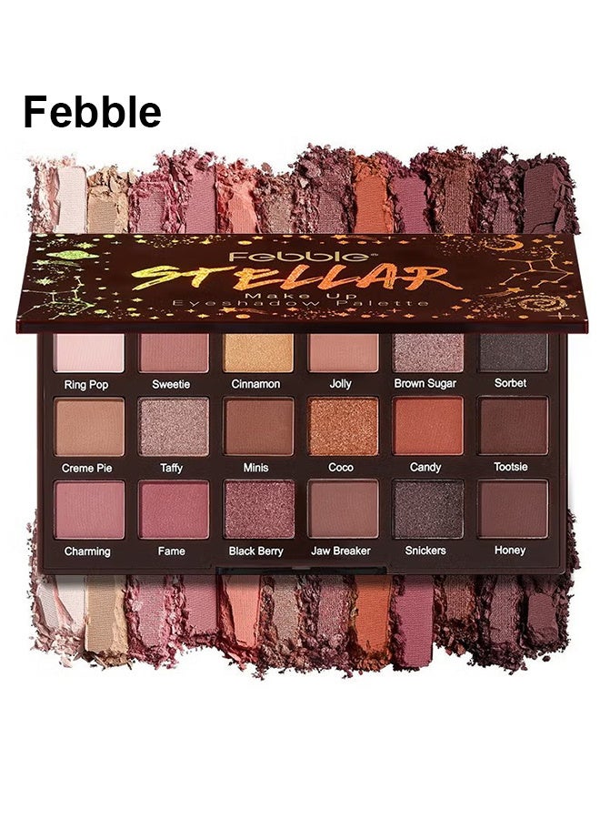 Febble Saturn 18 Colors Eyeshadow Palette Highly Pigmented Matte And Shimmer Long Lasting Blendable Nude Brown Gold Eye Makeup Palette Gift For Women Daily Professional Looks - Image 2