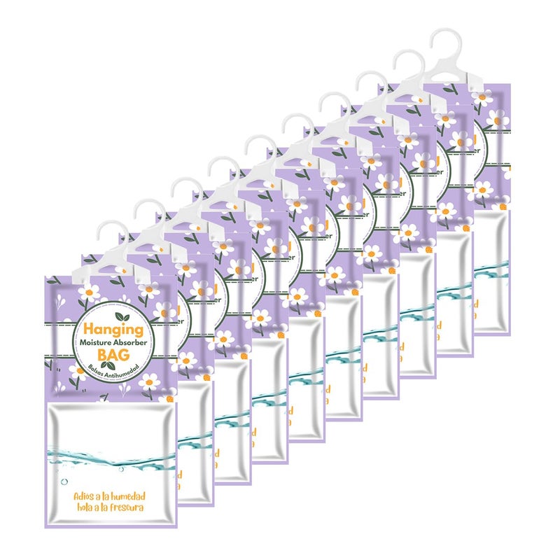 Serplex ® 10 قطع ماص للرطوبة، أكياس مزيل الرطوبة المعلقة، حزم الرطوبة، أكياس مزيل الرطوبة 100 جرام للخزانة، ماص الرطوبة المعلق في خزائن الملابس، غرف النوم، الحمامات - Image 1
