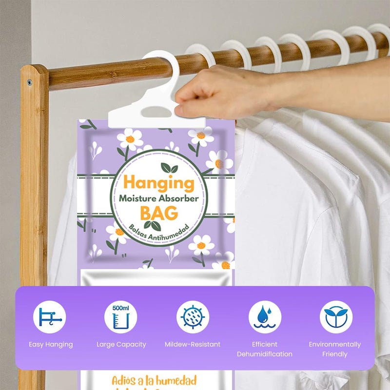 Serplex ® 10 قطع ماص للرطوبة، أكياس مزيل الرطوبة المعلقة، حزم الرطوبة، أكياس مزيل الرطوبة 100 جرام للخزانة، ماص الرطوبة المعلق في خزائن الملابس، غرف النوم، الحمامات - Image 4