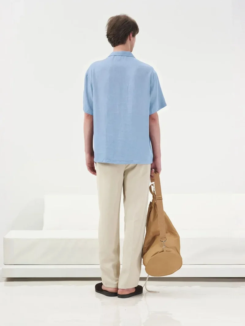 Giesto Maya Blue GIESTO Casual Short Sleeve Linen Blend Shirt for Men | Best Price UAE