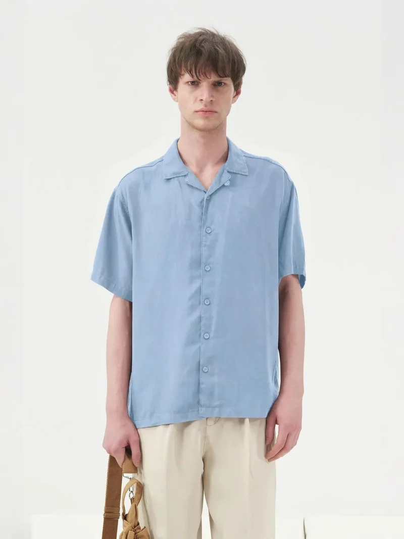 Giesto Maya Blue GIESTO Casual Short Sleeve Linen Blend Shirt for Men | Best Price UAE