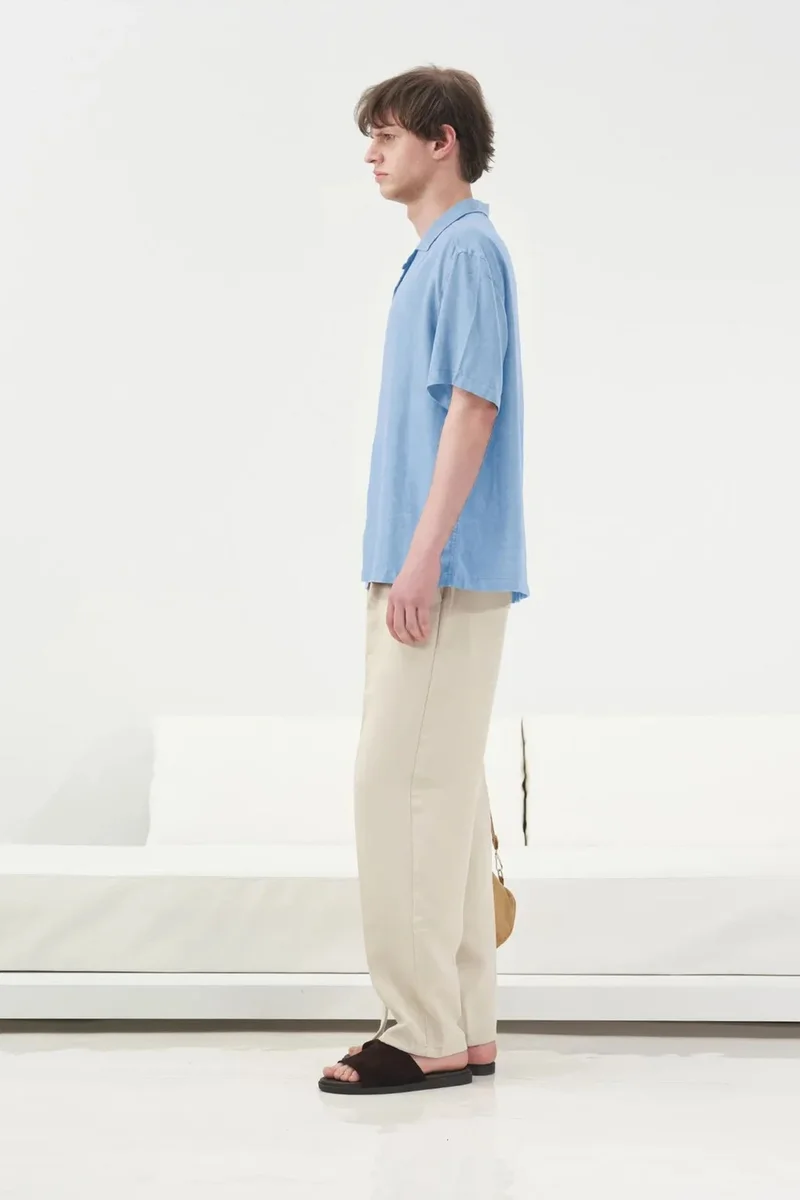 Giesto Maya Blue GIESTO Casual Short Sleeve Linen Blend Shirt for Men | Best Price UAE