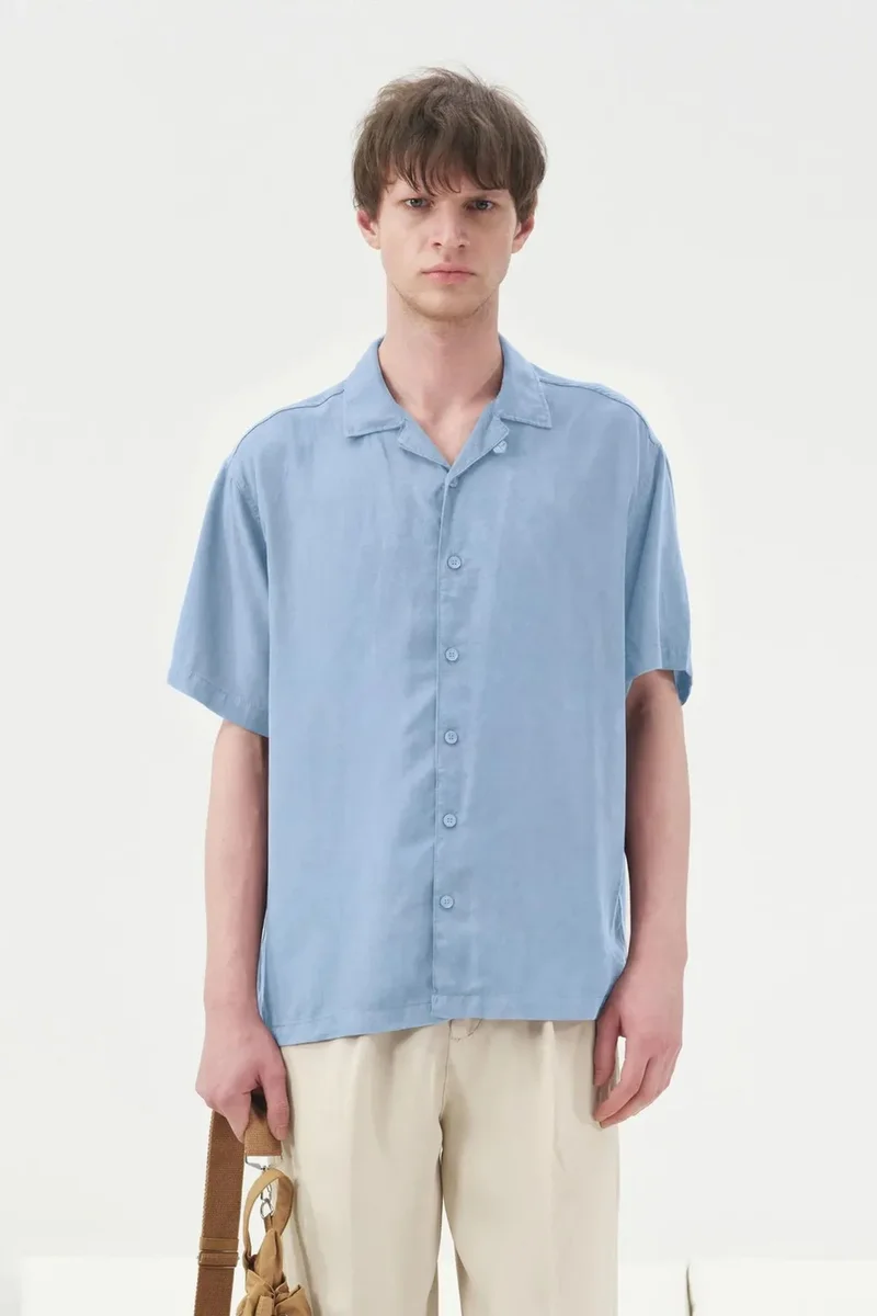 Giesto Maya Blue GIESTO Casual Short Sleeve Linen Blend Shirt for Men | Best Price UAE
