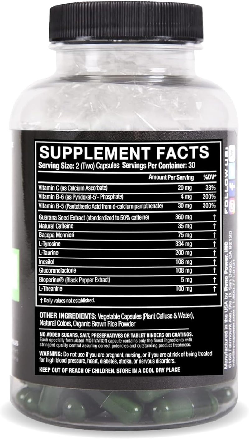 Ryno Power Motivation PreWorkout Focus Energy Supplement Capsules 30 Servings - Image 2