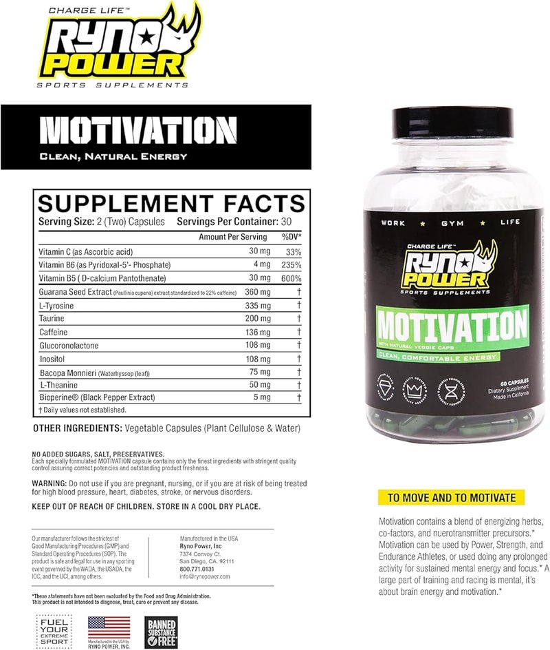 Ryno Power Motivation PreWorkout Focus Energy Supplement Capsules 30 Servings - Image 4