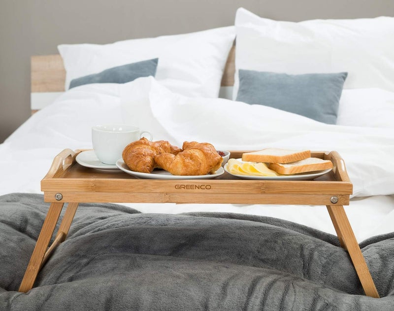 Greenco Bamboo Breakfast Tray Folding Legs with Handles, Bed Tray Table foe Sofa, bed, Eating, Drawing, Serving, Working, Snacking, use As Laptop Desk, 17.75" L x 12" W - Image 5