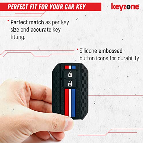 Keyzone Striped Silicone Key Cover & Keychain Compatible for Suzuki Victoris, e Vitara, Fronx, jimny, Grand Vitara, Ertiga, Brezza, XL6,Swift,Dzire,Ignis 2button Smart Key(Black with Black Keychain) - Image 3