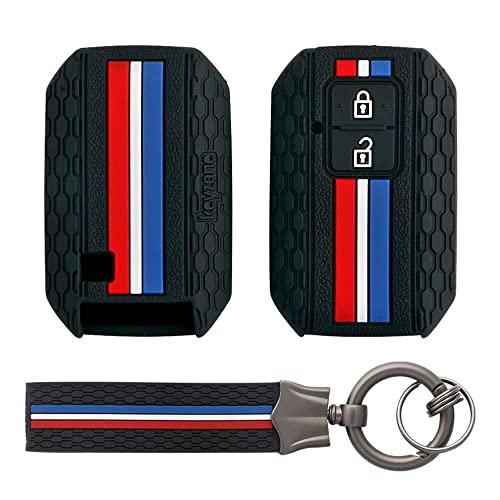 Keyzone Striped Silicone Key Cover & Keychain Compatible for Suzuki Victoris, e Vitara, Fronx, jimny, Grand Vitara, Ertiga, Brezza, XL6,Swift,Dzire,Ignis 2button Smart Key(Black with Black Keychain) - Image 1
