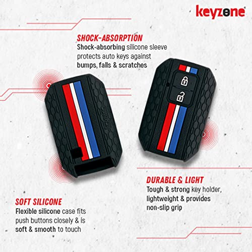 Keyzone Striped Silicone Key Cover & Keychain Compatible for Suzuki Victoris, e Vitara, Fronx, jimny, Grand Vitara, Ertiga, Brezza, XL6,Swift,Dzire,Ignis 2button Smart Key(Black with Black Keychain) - Image 4