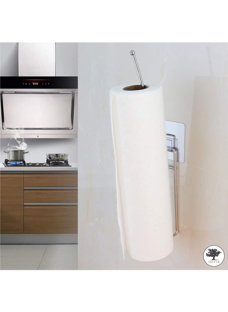 sulfar - Sulfar Paper Towel Holder with Magic Adhesive Pad, Kitchen Paper Roll Holder Wall Mount, Stainless Steel Self Adhesive Wall Mount Towel Bar for Kitchen Bathroom (Silver) - Image 1