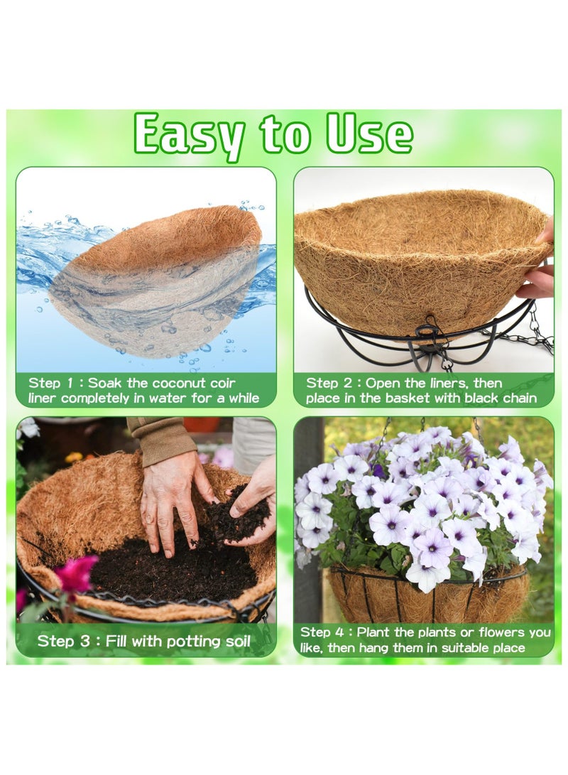 مجموعة من 3 سلال معدنية معلقة للزراعة مقاس 12 بوصة مع بطانات من جوز الهند الطبيعي - أواني زهور معلقة للاستخدام الداخلي والخارجي للحديقة والشرفة والخضراوات والمزيد - Image 2