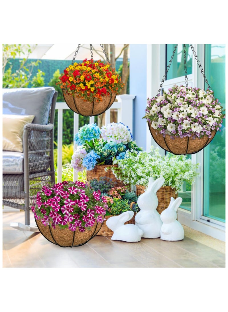 مجموعة من 3 سلال معدنية معلقة للزراعة مقاس 12 بوصة مع بطانات من جوز الهند الطبيعي - أواني زهور معلقة للاستخدام الداخلي والخارجي للحديقة والشرفة والخضراوات والمزيد - Image 3