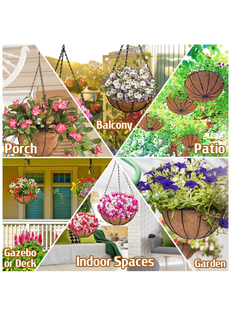 مجموعة من 3 سلال معدنية معلقة للزراعة مقاس 12 بوصة مع بطانات من جوز الهند الطبيعي - أواني زهور معلقة للاستخدام الداخلي والخارجي للحديقة والشرفة والخضراوات والمزيد - Image 4