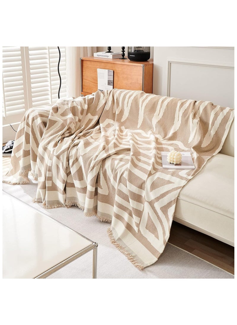 XiuWoo Geometric Jacquard Sofa Cover Soft Texture Washable Decorative Sofa Cover For 3 Cushion Sofa Furniture Protective Cover Sofa Cover With Tassel 180*300 CM,Khaki  - Image 4