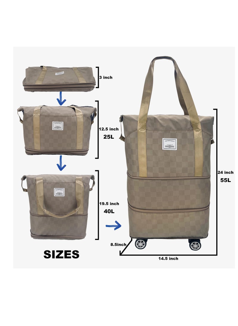 SYOSI - Foldable Travel Bag Expandable, Rolling Duffle Bag with Wheels, Carry On Luggage with Wheels, Weekender Travel Bag with Detachable Rolling Wheels for Women and Men, Travel Tote Duffel Bag, Black - Image 1
