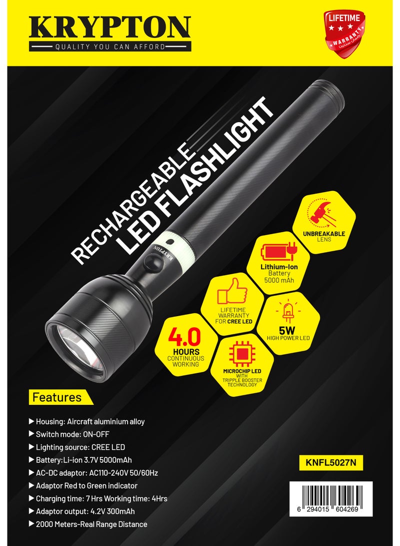 KRYPTON مصباح كريبتون القابل لإعادة الشحن LED KNFL5027 – تقنية تعزيز ثلاثي من Microchip LED، هيكل من الألمنيوم، نطاق طويل، مصباح داخلي وخارجي، أسود - Image 3